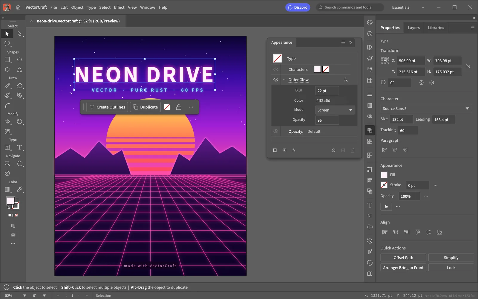 VectorCraft official Craft Apps workspace preview